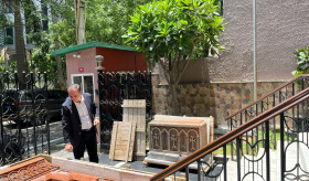 A handcrafted Armenian khachkar (cross-stone), brought from Armenia, was installed in the courtyard of the Embassy