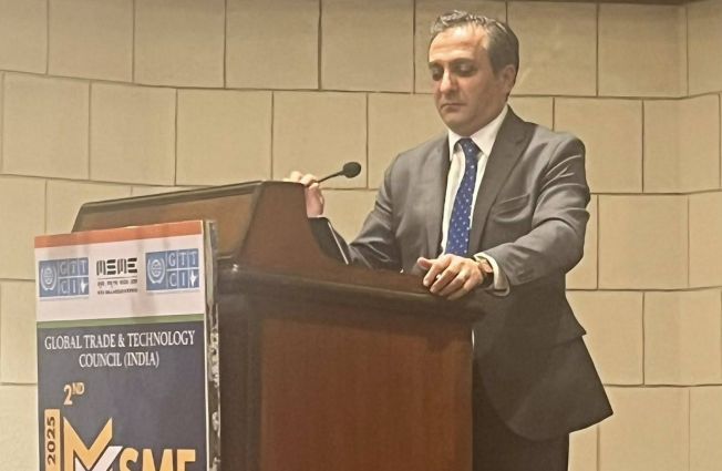 Ambassador Vahagn Afyan delivered a speech at the event titled "MSME Connect: Global Growth Forum 2025"